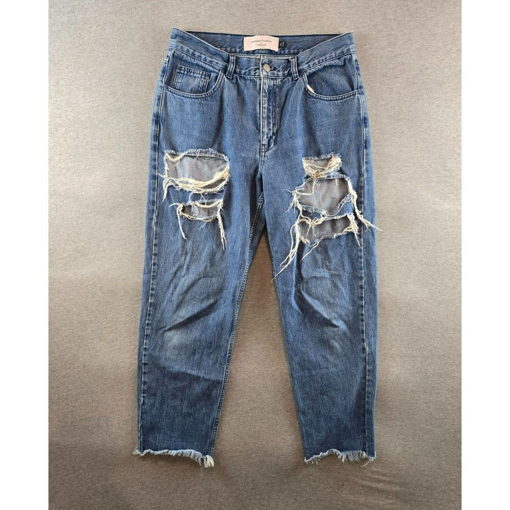 Marques Almeida x Topshop Size 6 High Waist Jeans‎ Blue Denim Raw Hem Distressed